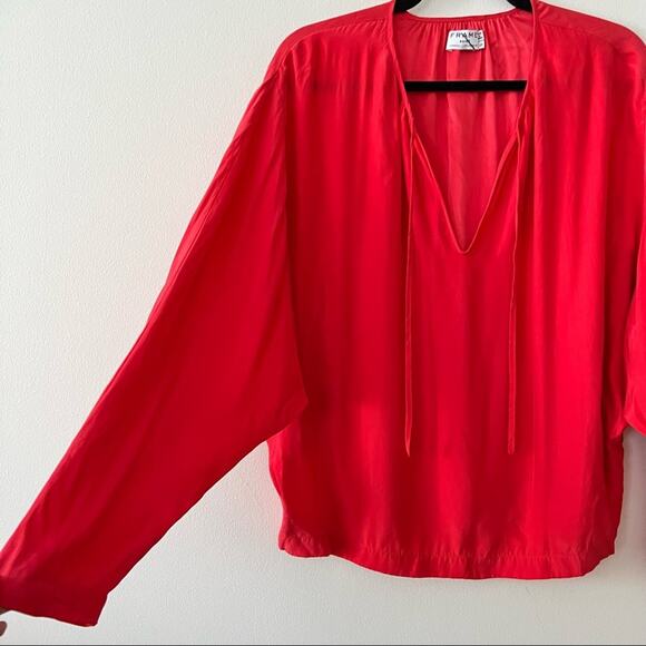 Frame Le Raglan Split-Neck Silk Blouse in Blood Orange - Picture 3 of 6